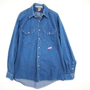Big‎ Ben Shirt Mens Large Denim Western Flap Pocket Pearl Snap Blue Long Sleeve